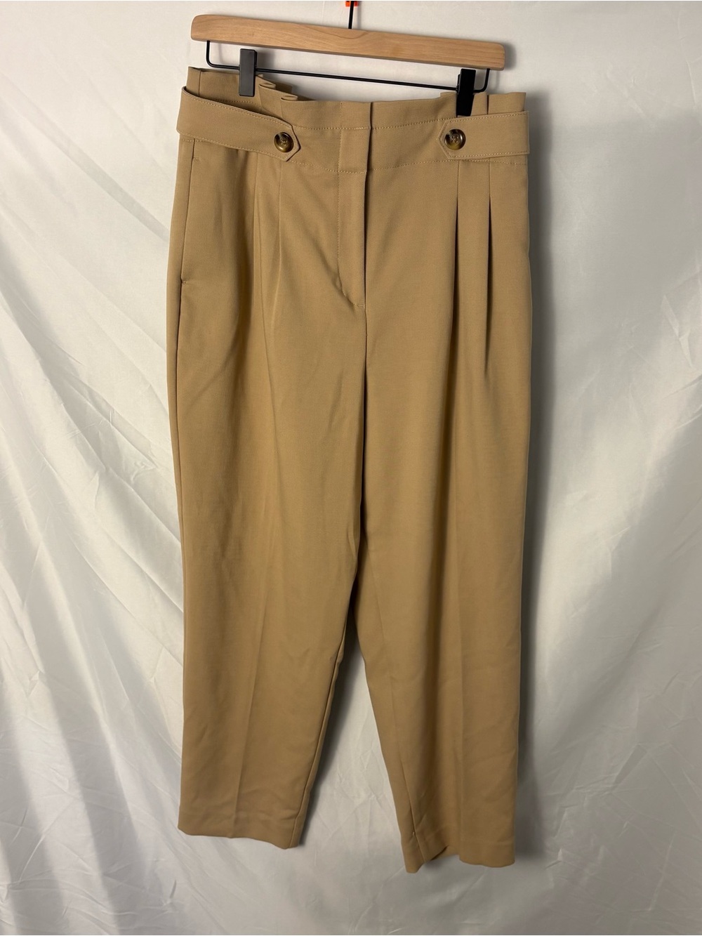 Ann Taylor High-Rise Tan Pleated Ruffle Top Trousers Sz 12 NWT